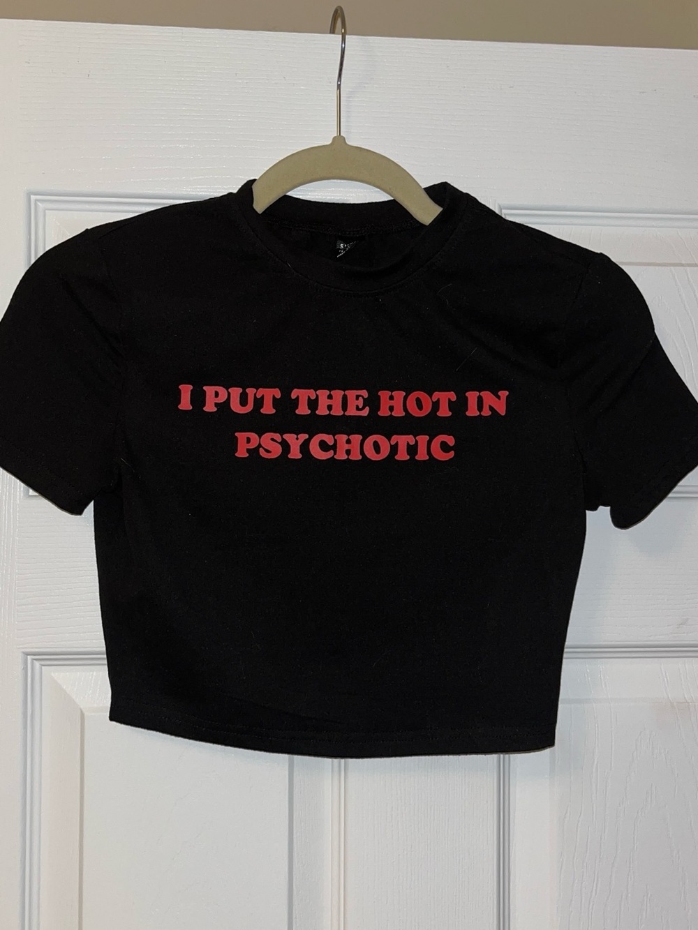 SHEIN Black Graphic Crop Tee with Red Text